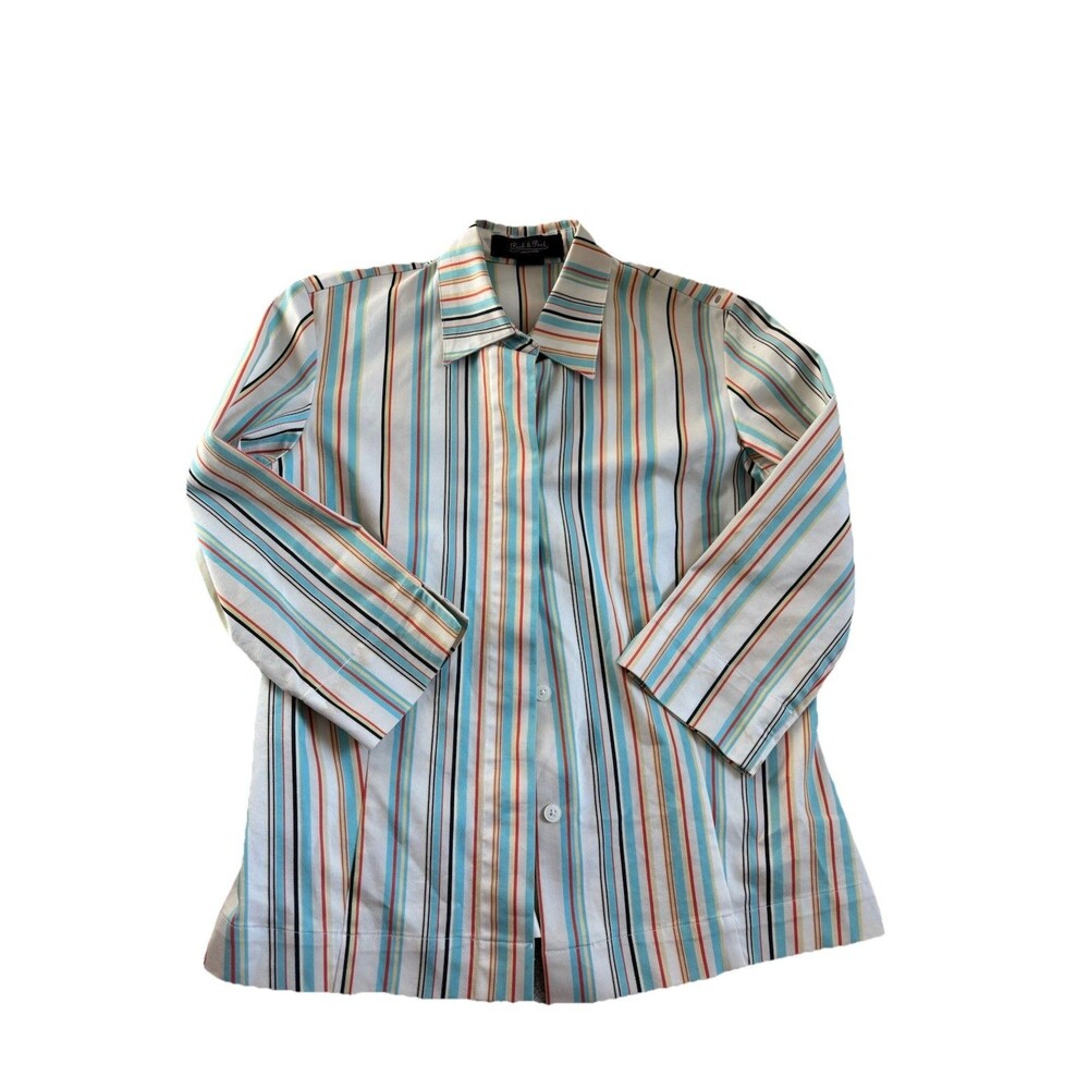 Vintage Peck‎ & Peck Striped Button-Up Blouse | Multi-Color 3/4 Sleeve Small
